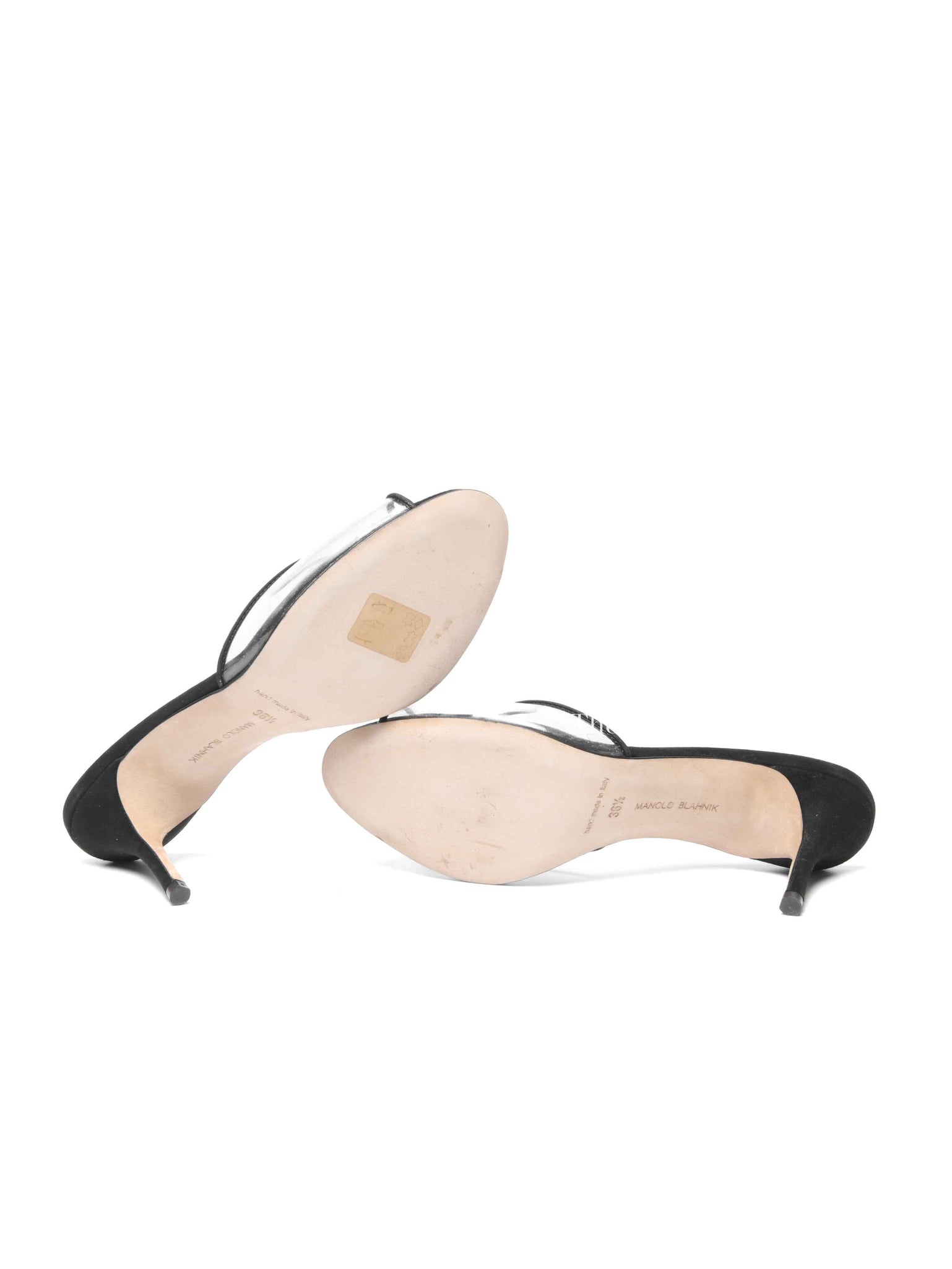 Manolo Blahnik Black Suade Jadifa Clear Stiletto Mule Sandals Size 36.5