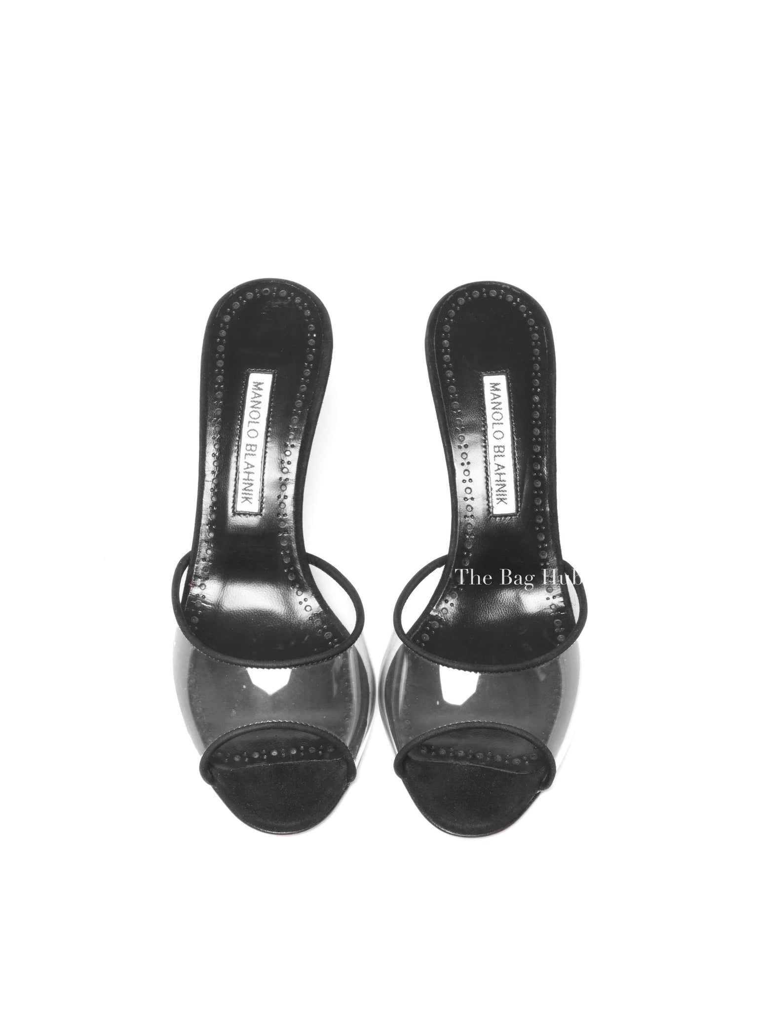 Manolo Blahnik Black Suade Jadifa Clear Stiletto Mule Sandals Size 36.5