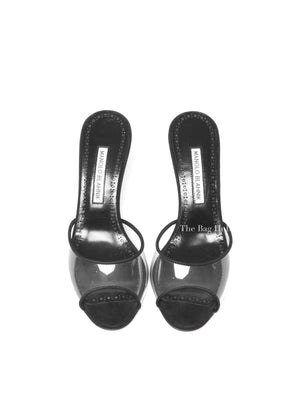 Manolo Blahnik Black Suade Jadifa Clear Stiletto Mule Sandals Size 36.5