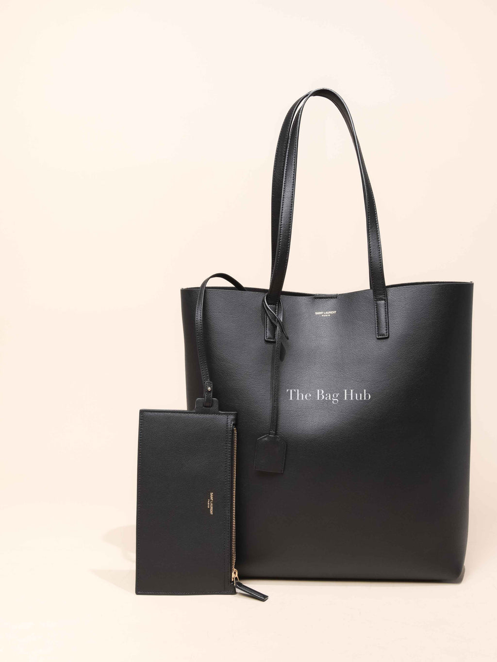 Saint Laurent Black Leather Supple North/South Tote Bag