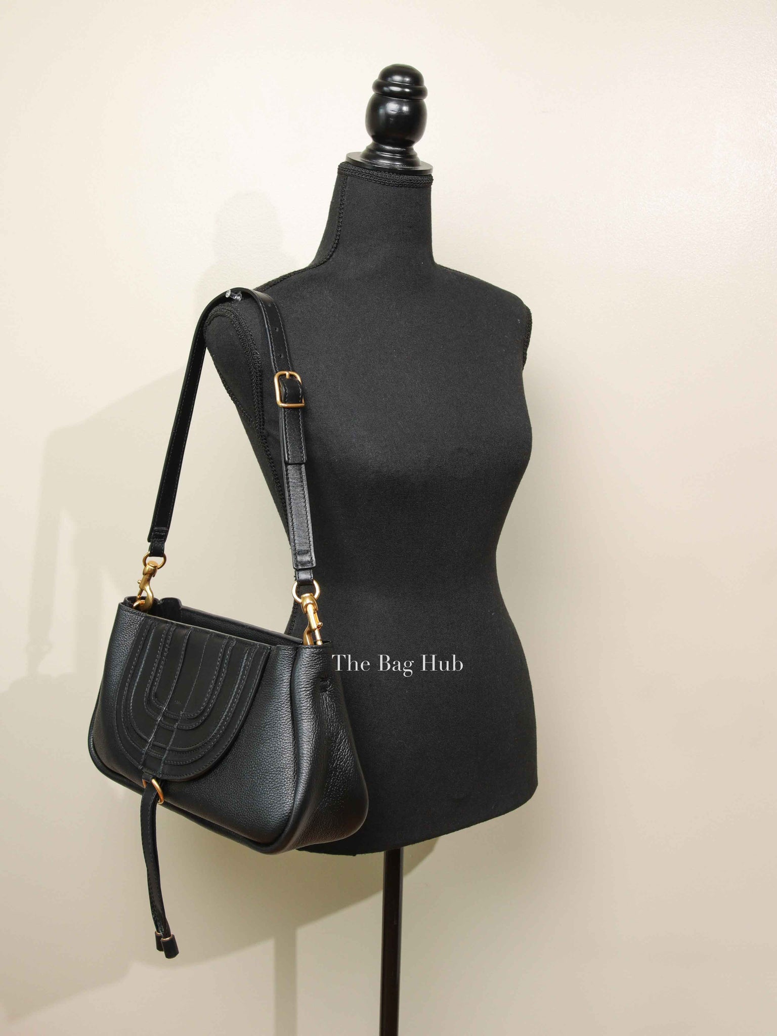 Chloe Black Leather Marcie Medium Clutch Bag with Shoulder Strap