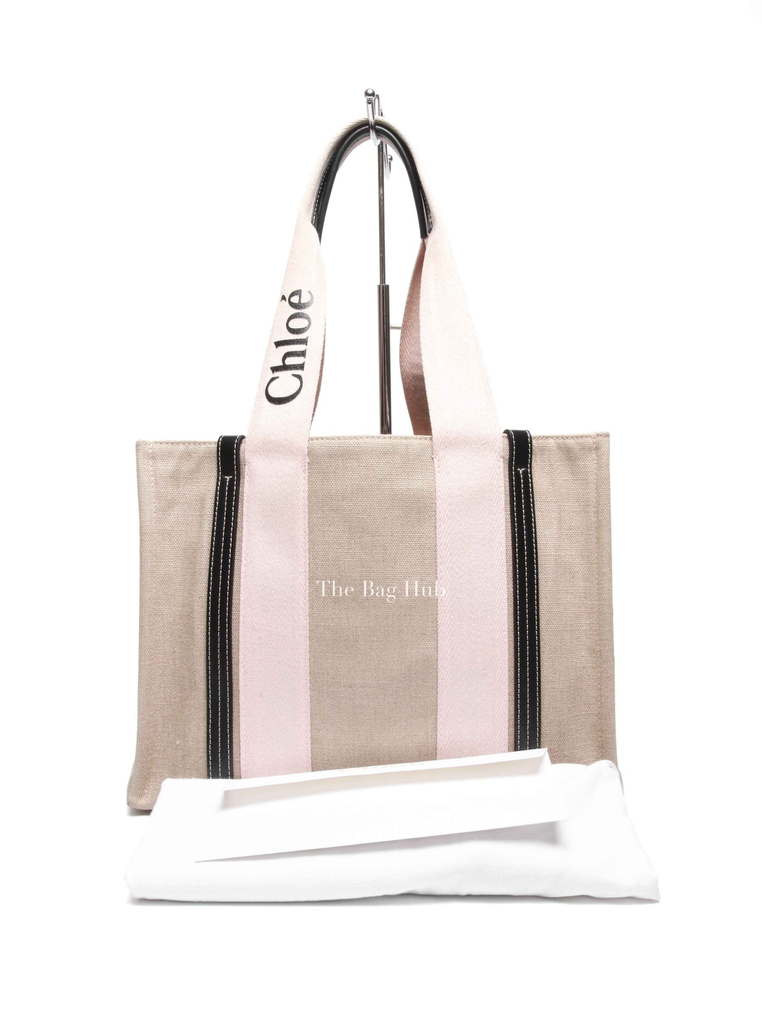 Chloe White/Pink Canvas Medium Woody Tote Bag