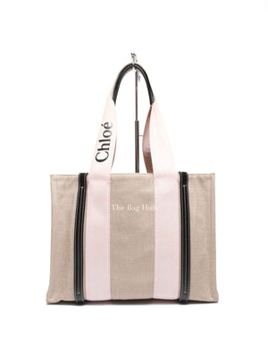 Chloe White/Pink Canvas Medium Woody Tote Bag