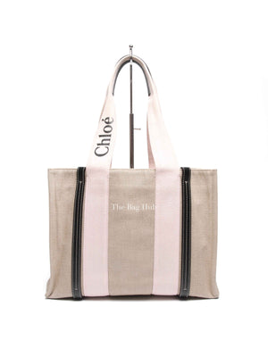 Chloe White/Pink Canvas Medium Woody Tote Bag