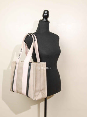 Chloe White/Pink Canvas Medium Woody Tote Bag