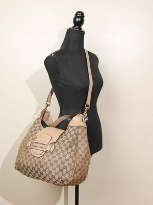 Gucci Beige Canvas GG Dressage Hobo Bag