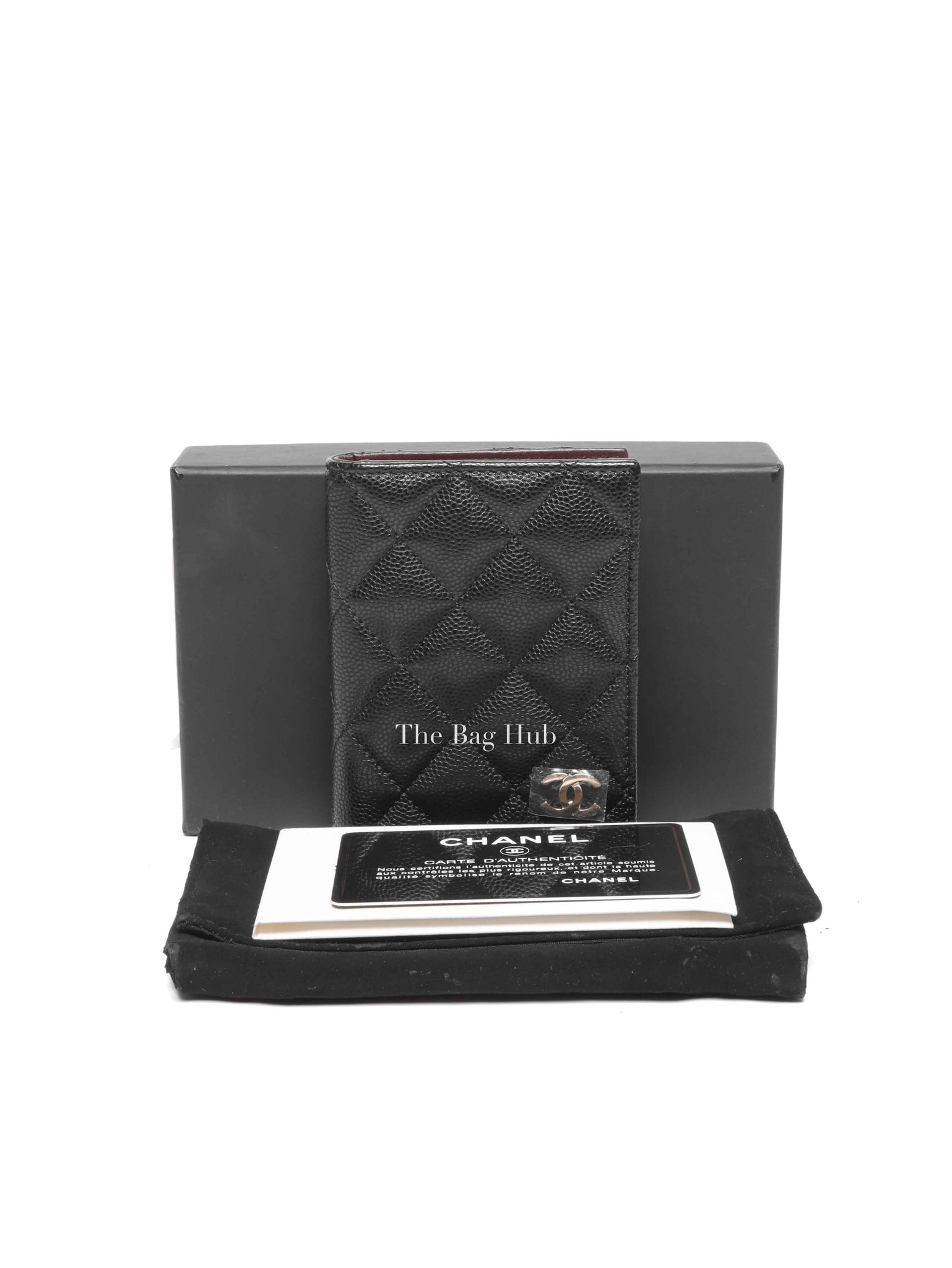Chanel Black Caviar Quilted Card Holder SHW