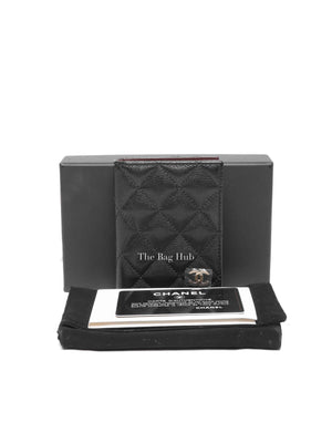Chanel Black Caviar Quilted Card Holder SHW