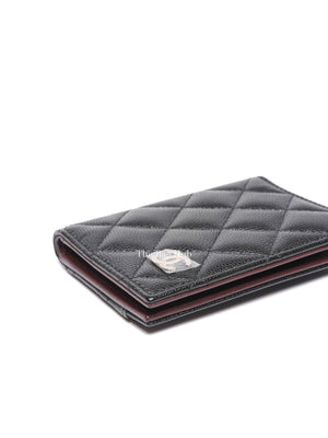 Chanel Black Caviar Quilted Card Holder SHW