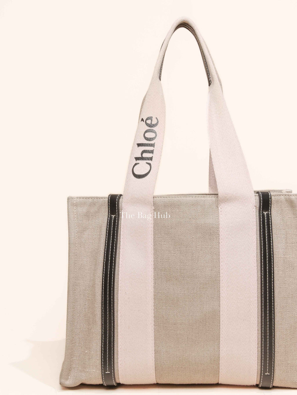 Chloe White/Pink Canvas Medium Woody Tote Bag