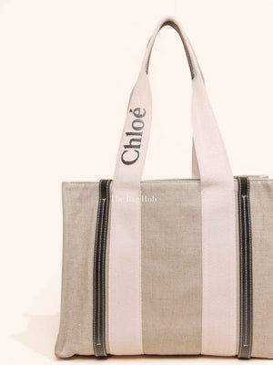 Chloe White/Pink Canvas Medium Woody Tote Bag