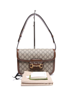 Gucci Brown Canvas GG Supreme Horsebit 1955 Small Shoulder Bag
