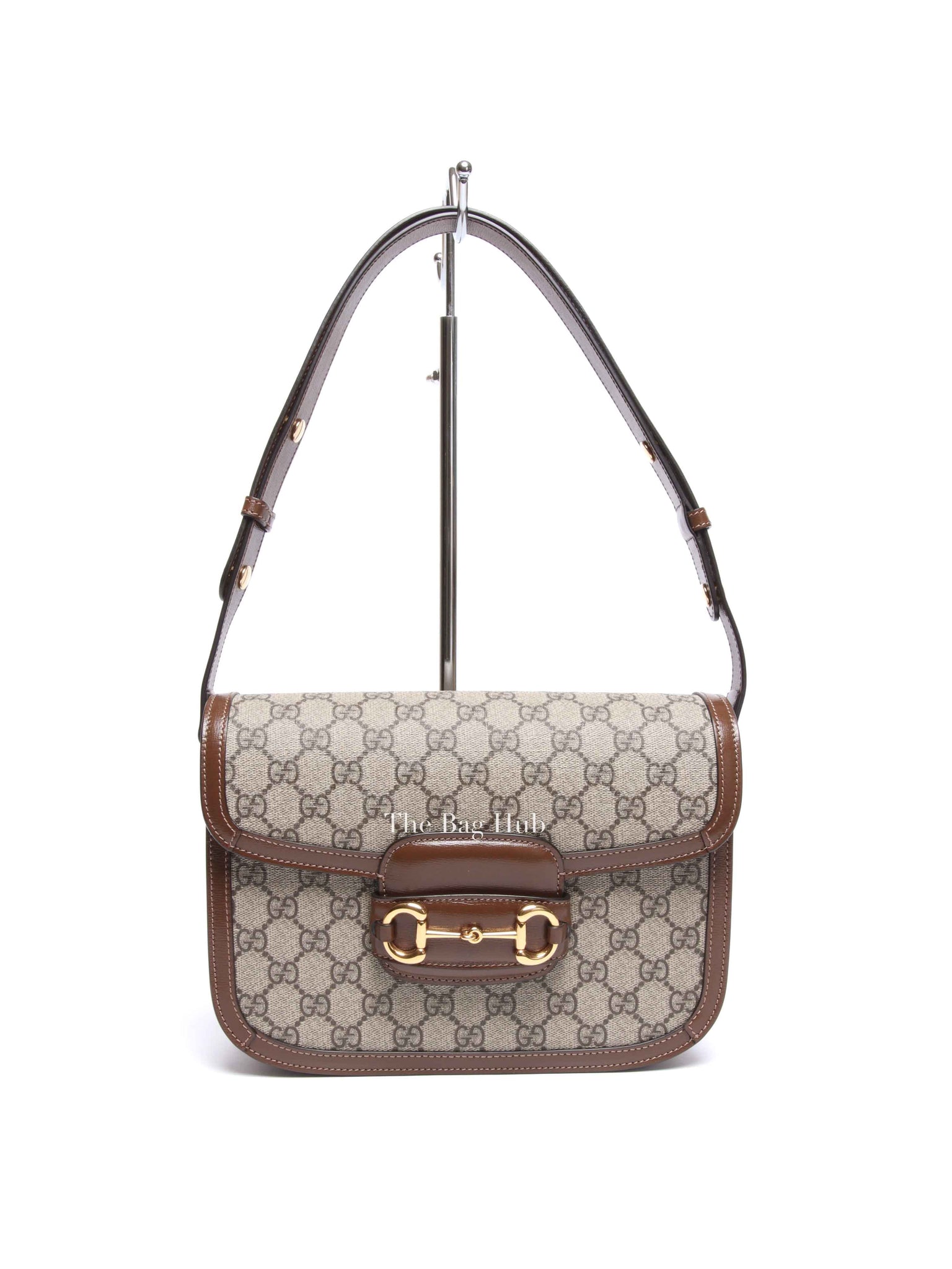 Gucci Brown Canvas GG Supreme Horsebit 1955 Small Shoulder Bag