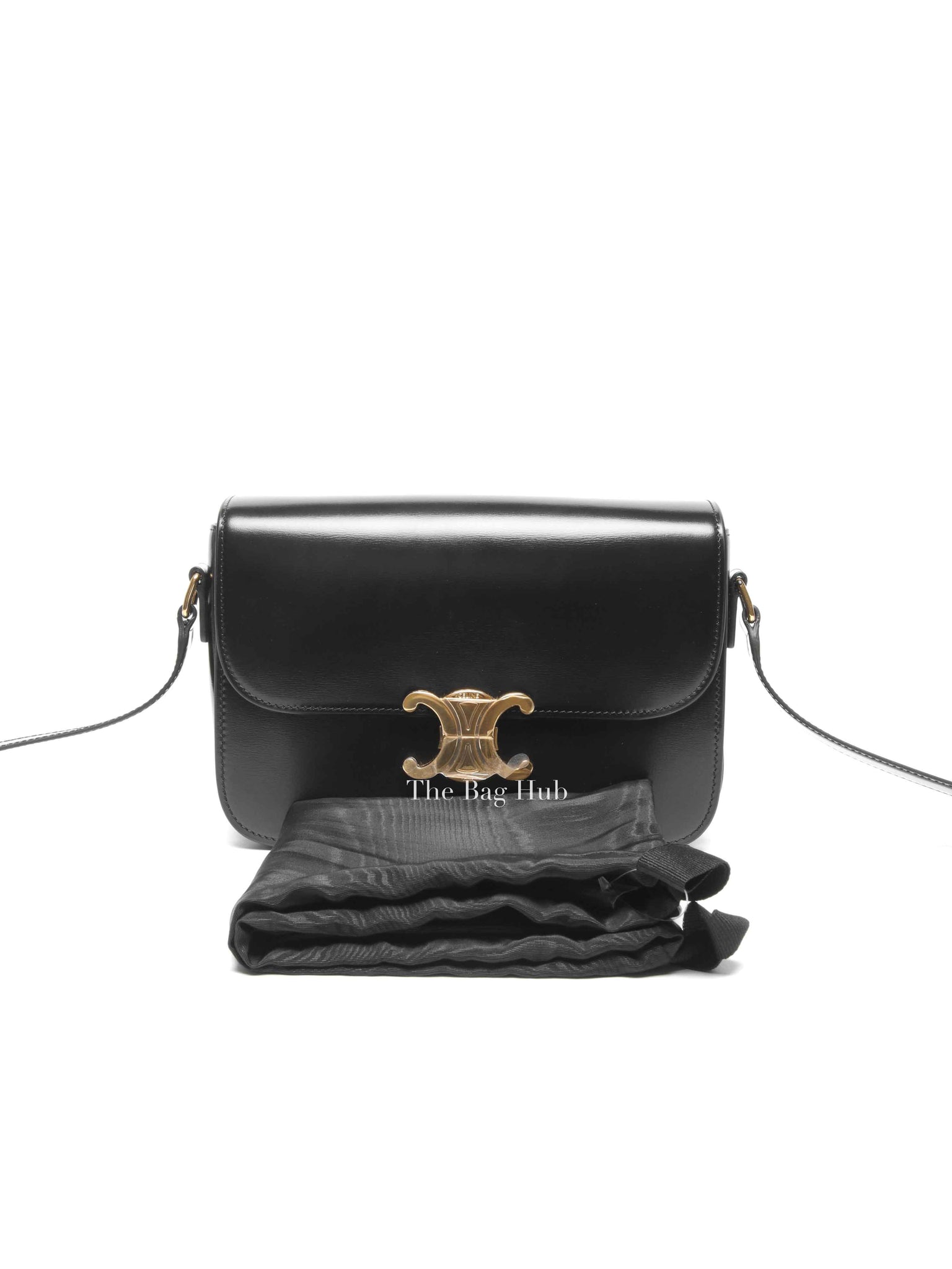 Celine Black Shiny Calfskin Classic Triomphe Crossbody Bag