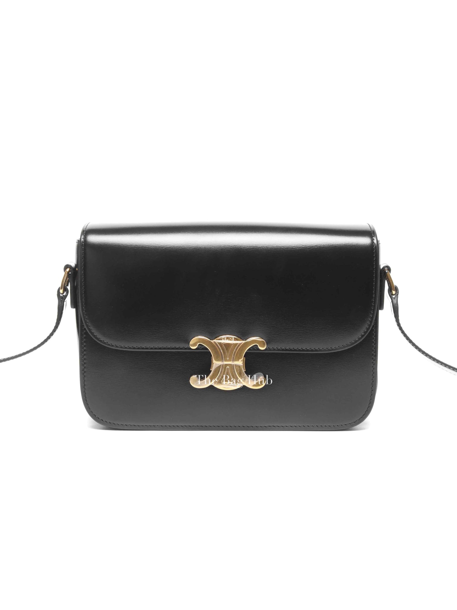 Celine Black Shiny Calfskin Classic Triomphe Crossbody Bag