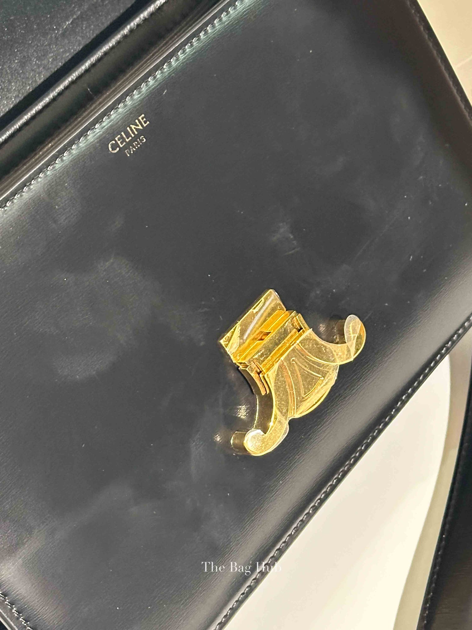 Celine Black Shiny Calfskin Classic Triomphe Crossbody Bag