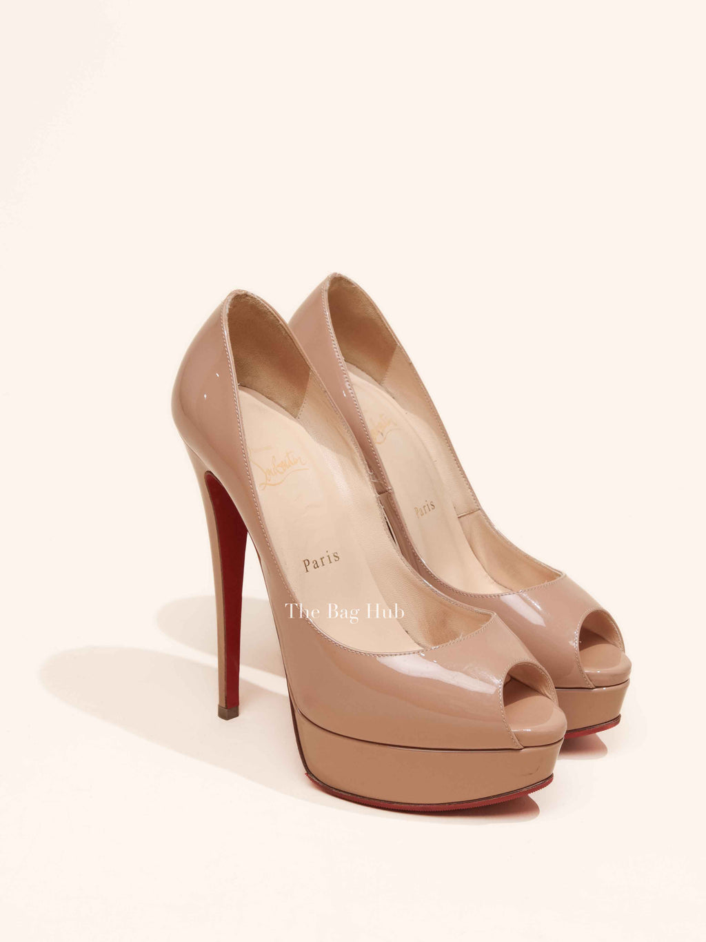 Christian Louboutin Nude Patent Leather Lady Peep 150 Pumps Size 38