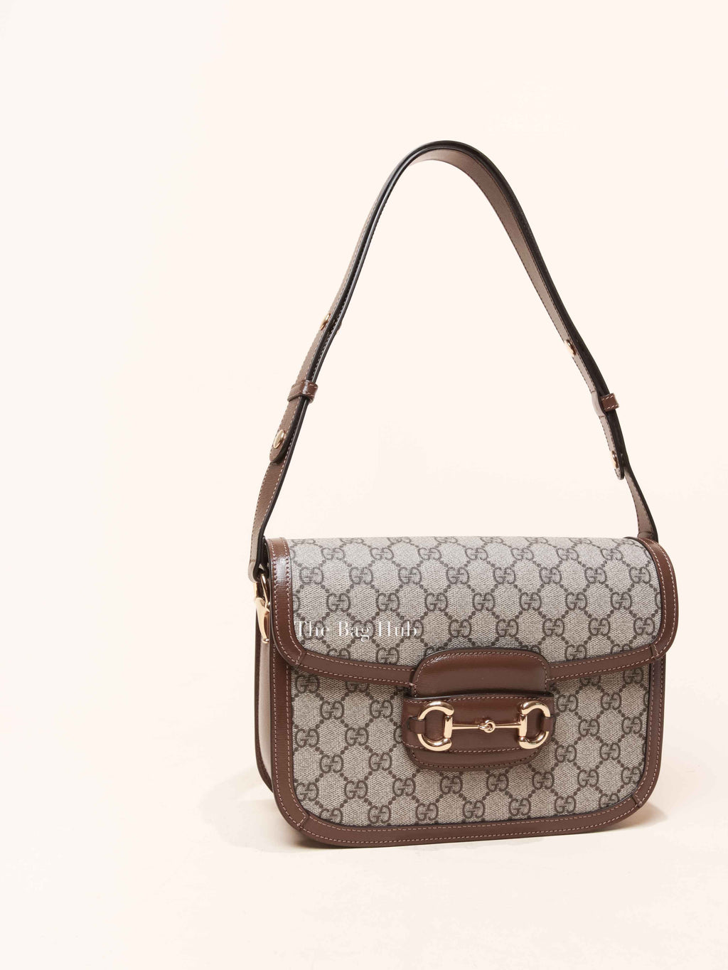 Gucci Brown Canvas GG Supreme Horsebit 1955 Small Shoulder Bag