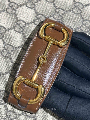 Gucci Brown Canvas GG Supreme Horsebit 1955 Small Shoulder Bag