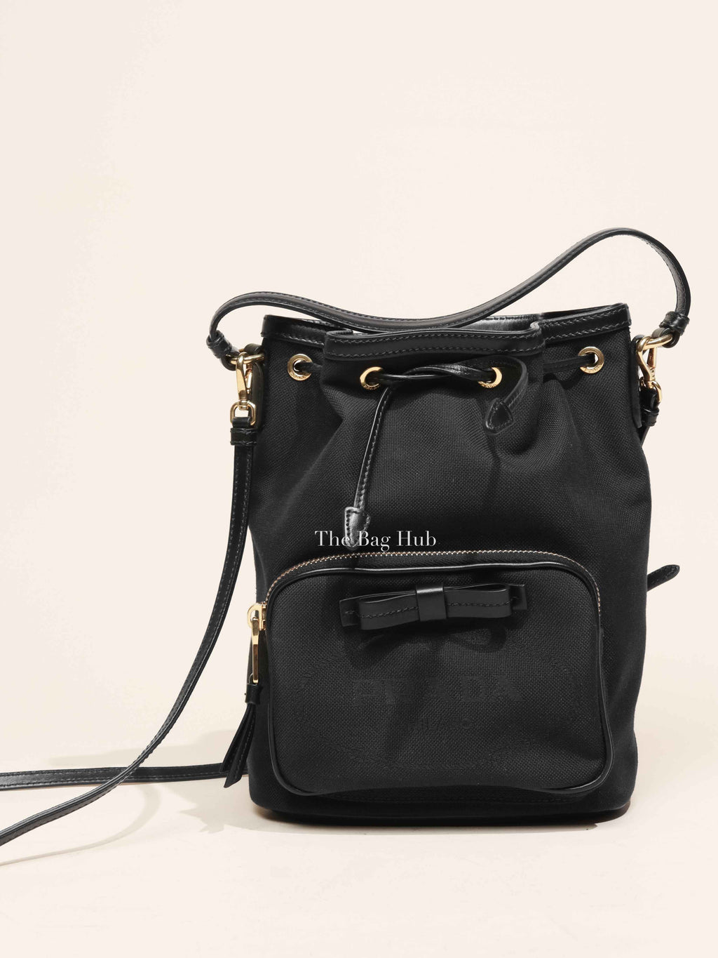 Prada Black Jacquard Canvas Mini Bucket Bag