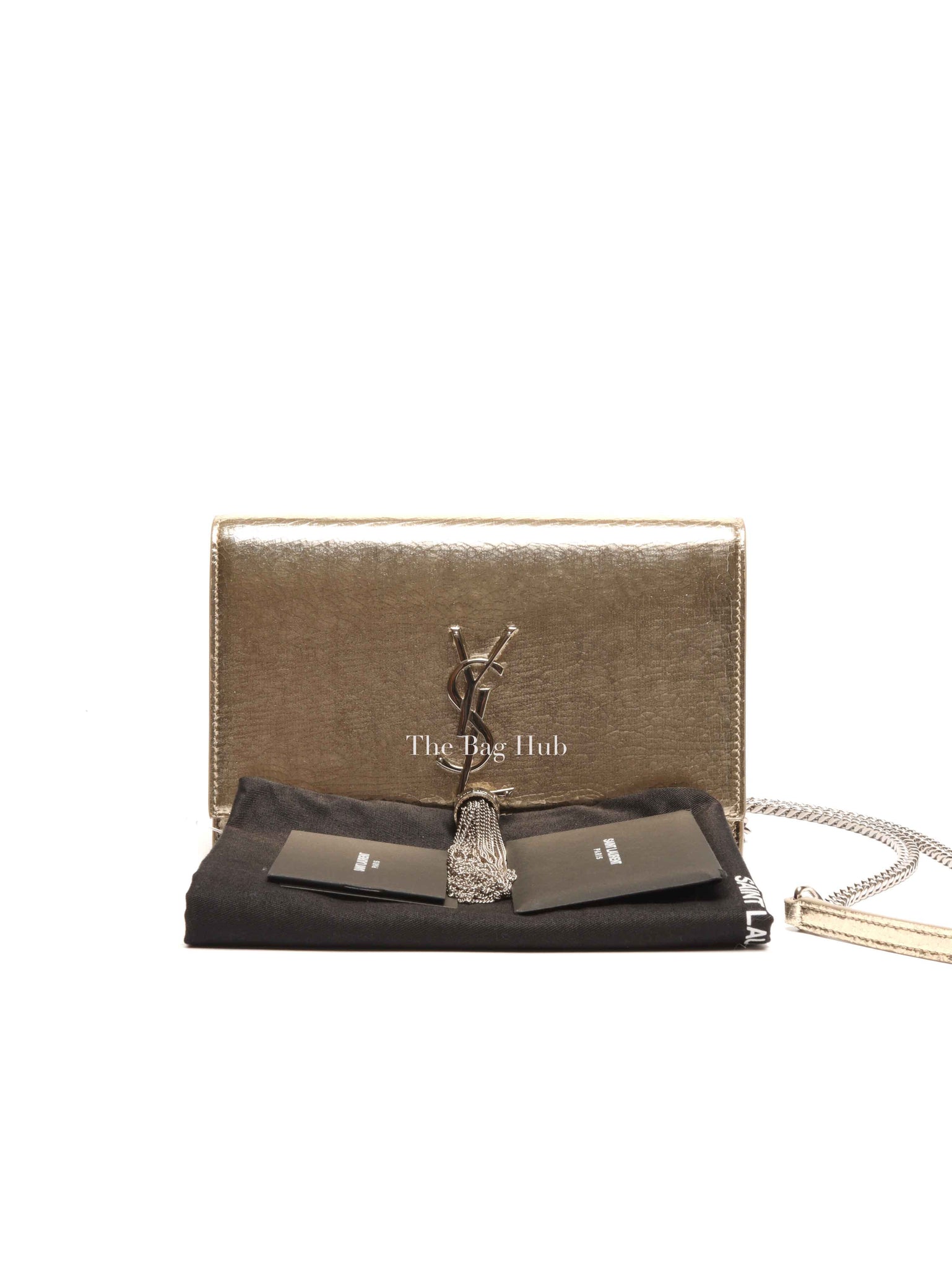 Saint Laurent Gold Leather Kate Tassel Wallet On Chain