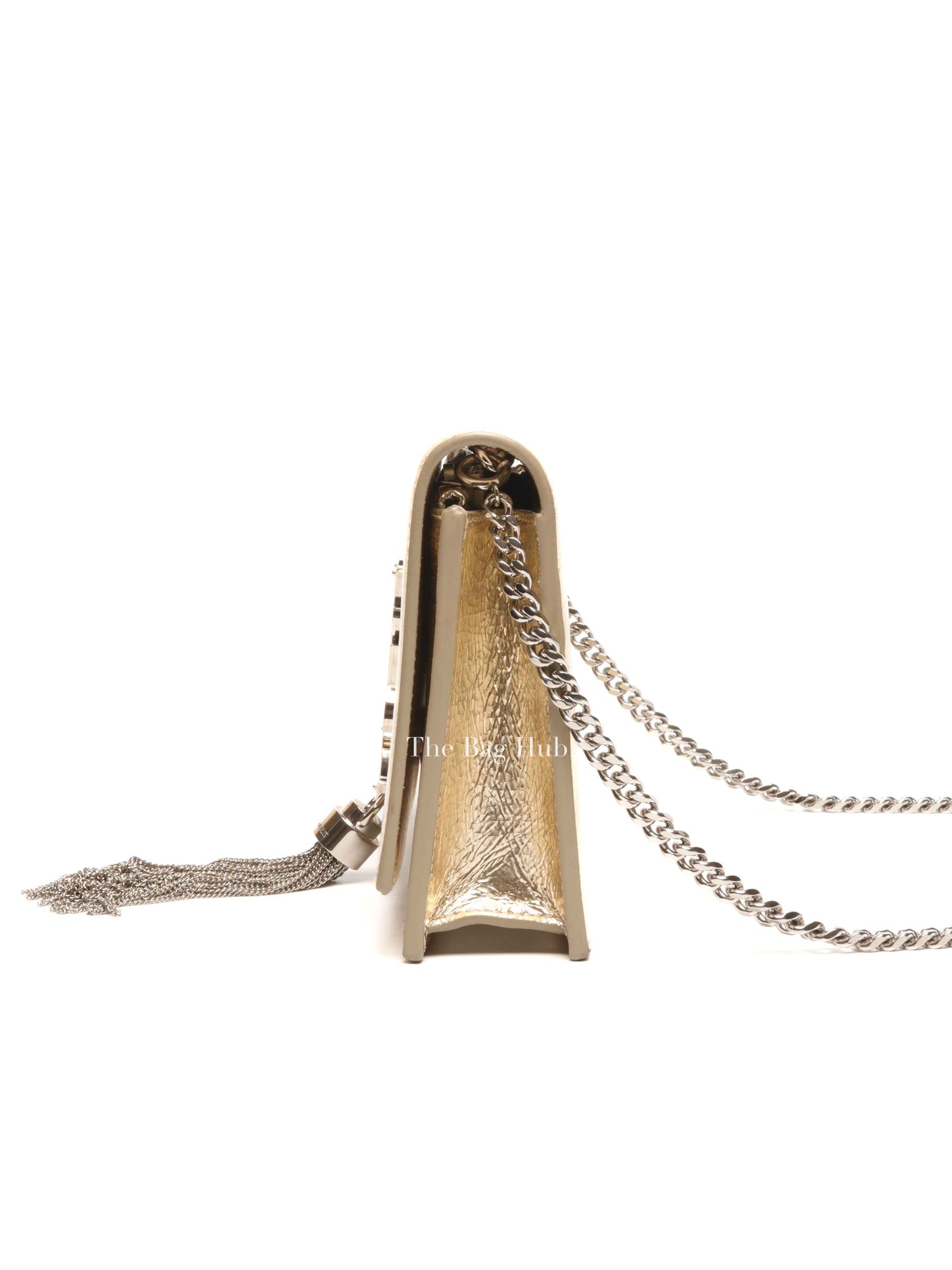 Saint Laurent Gold Leather Kate Tassel Wallet On Chain