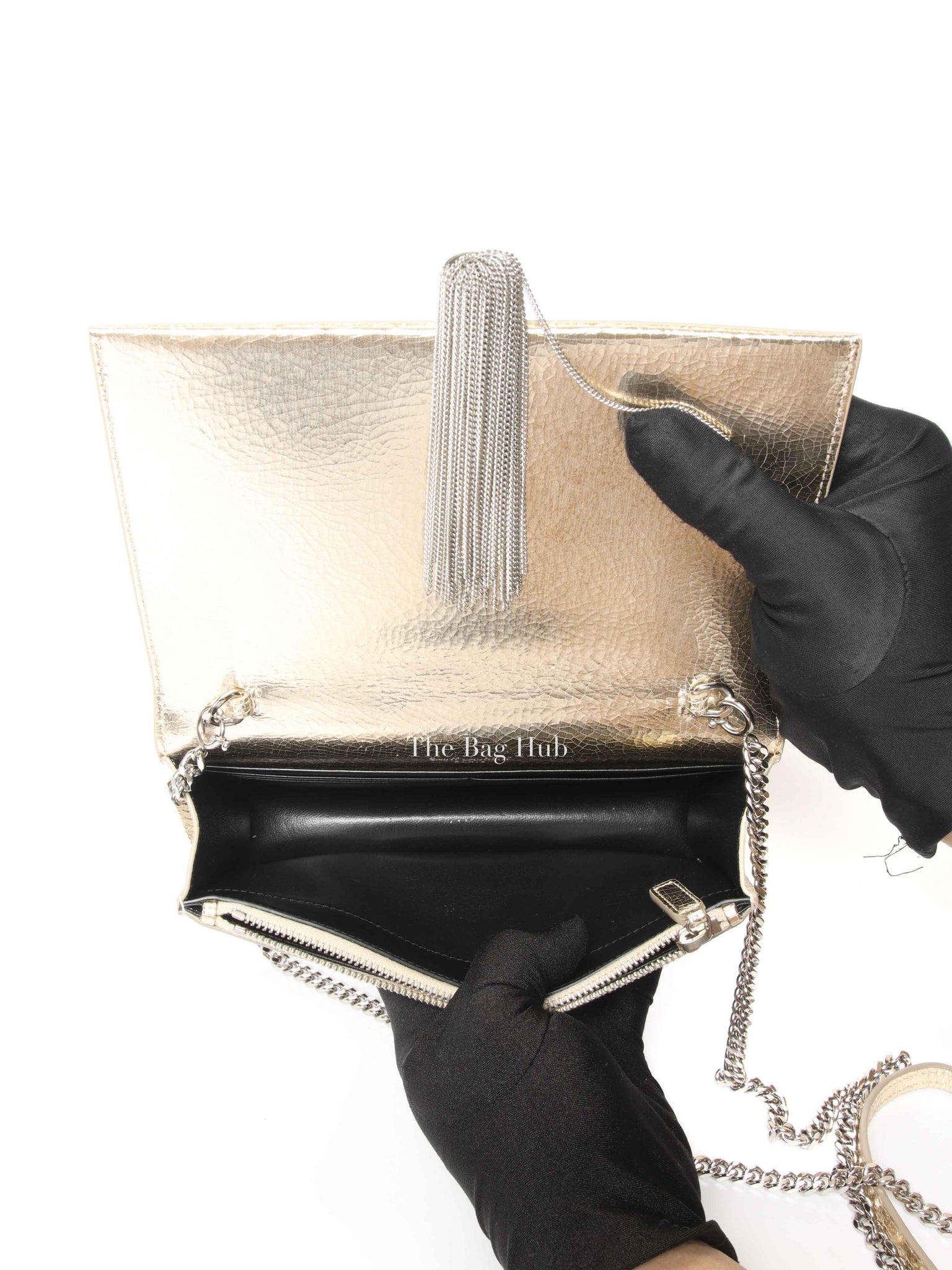 Saint Laurent Gold Leather Kate Tassel Wallet On Chain