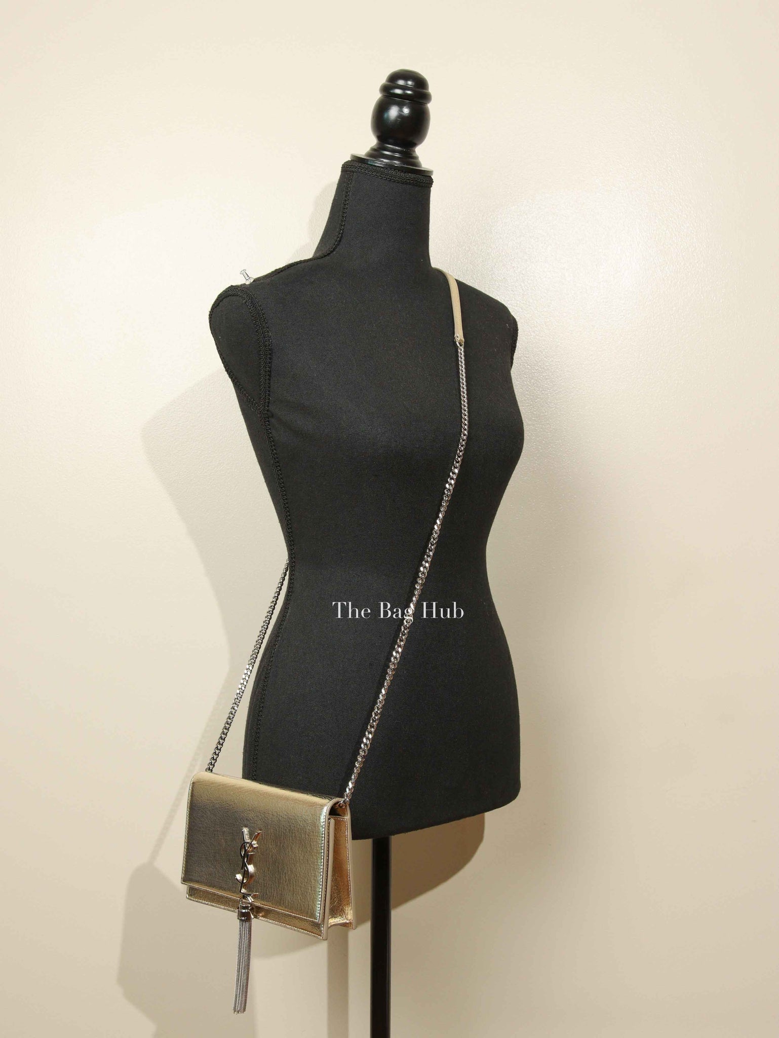 Saint Laurent Gold Leather Kate Tassel Wallet On Chain
