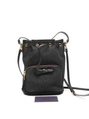 Prada Black Jacquard Canvas Mini Bucket Bag