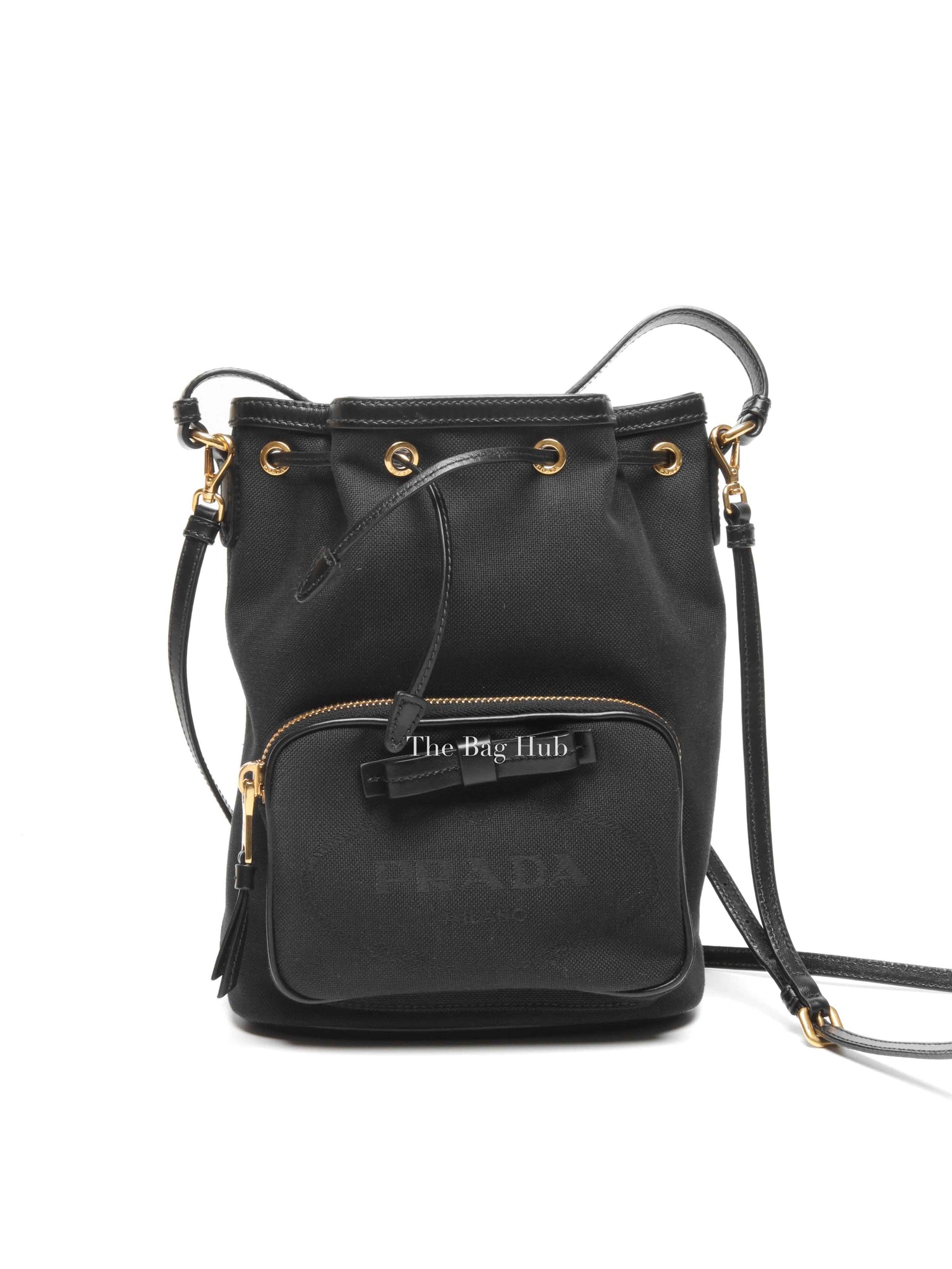 Prada Black Jacquard Canvas Mini Bucket Bag