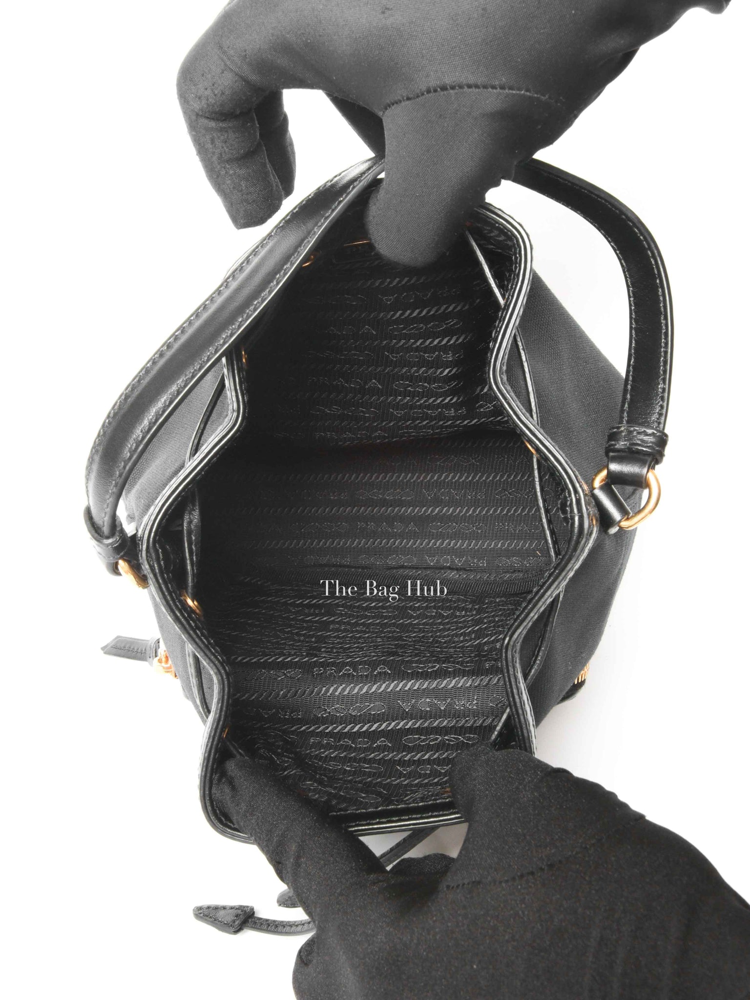 Prada Black Jacquard Canvas Mini Bucket Bag