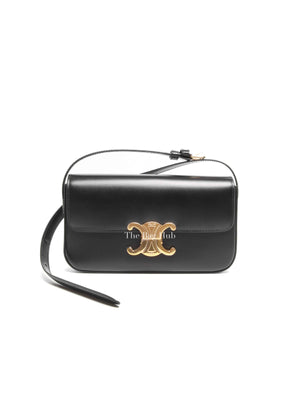 Celine Black Shiny Calfskin Classic Claude Triomphe Shoulder Bag