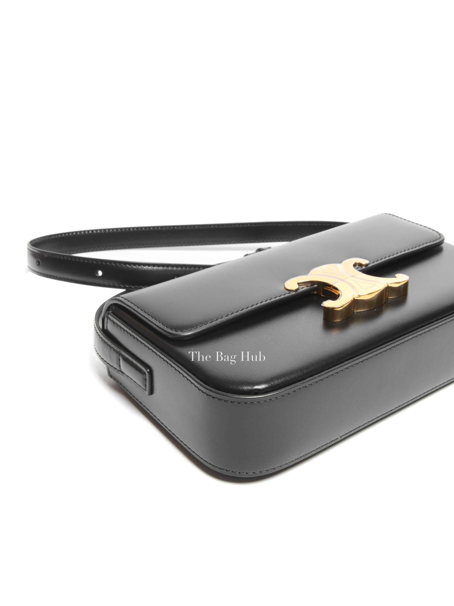 Celine Black Shiny Calfskin Classic Claude Triomphe Shoulder Bag