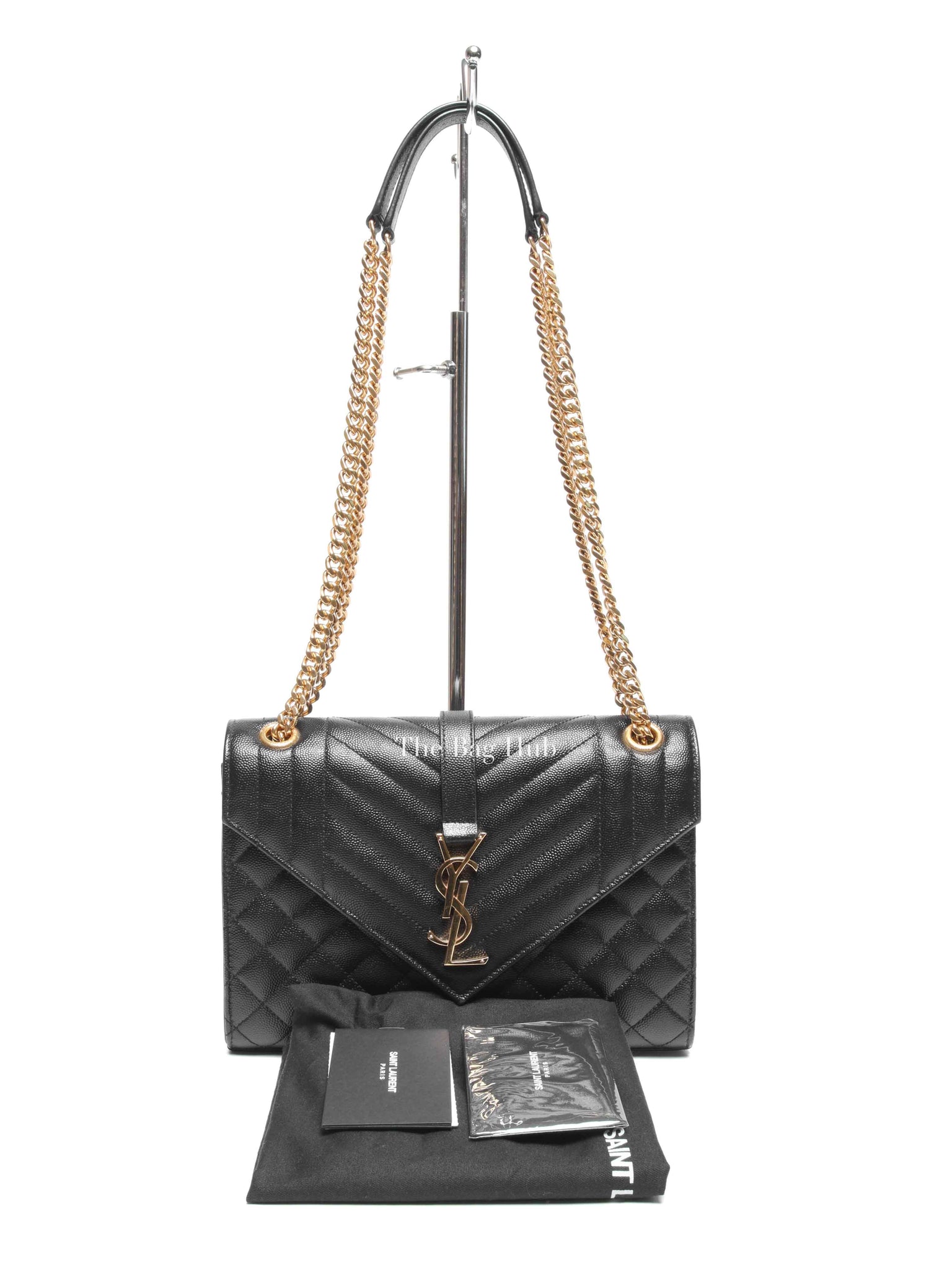 Saint Laurent Black Quilted Grain De Poudre Envelope Medium Chain Shoulder Bag