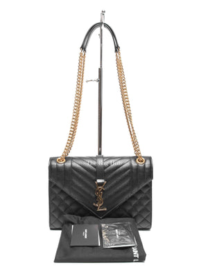 Saint Laurent Black Quilted Grain De Poudre Envelope Medium Chain Shoulder Bag