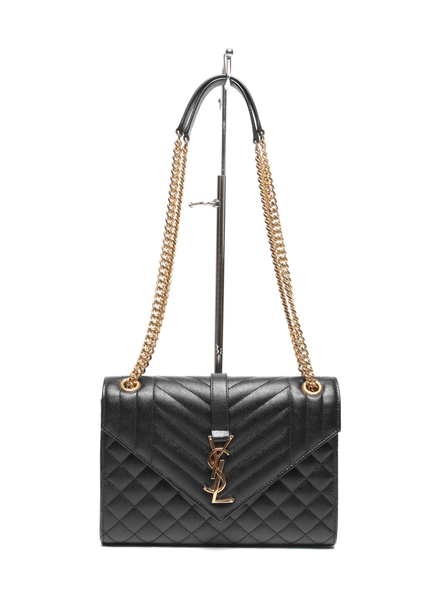 Saint Laurent Black Quilted Grain De Poudre Envelope Medium Chain Shoulder Bag
