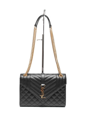Saint Laurent Black Quilted Grain De Poudre Envelope Medium Chain Shoulder Bag
