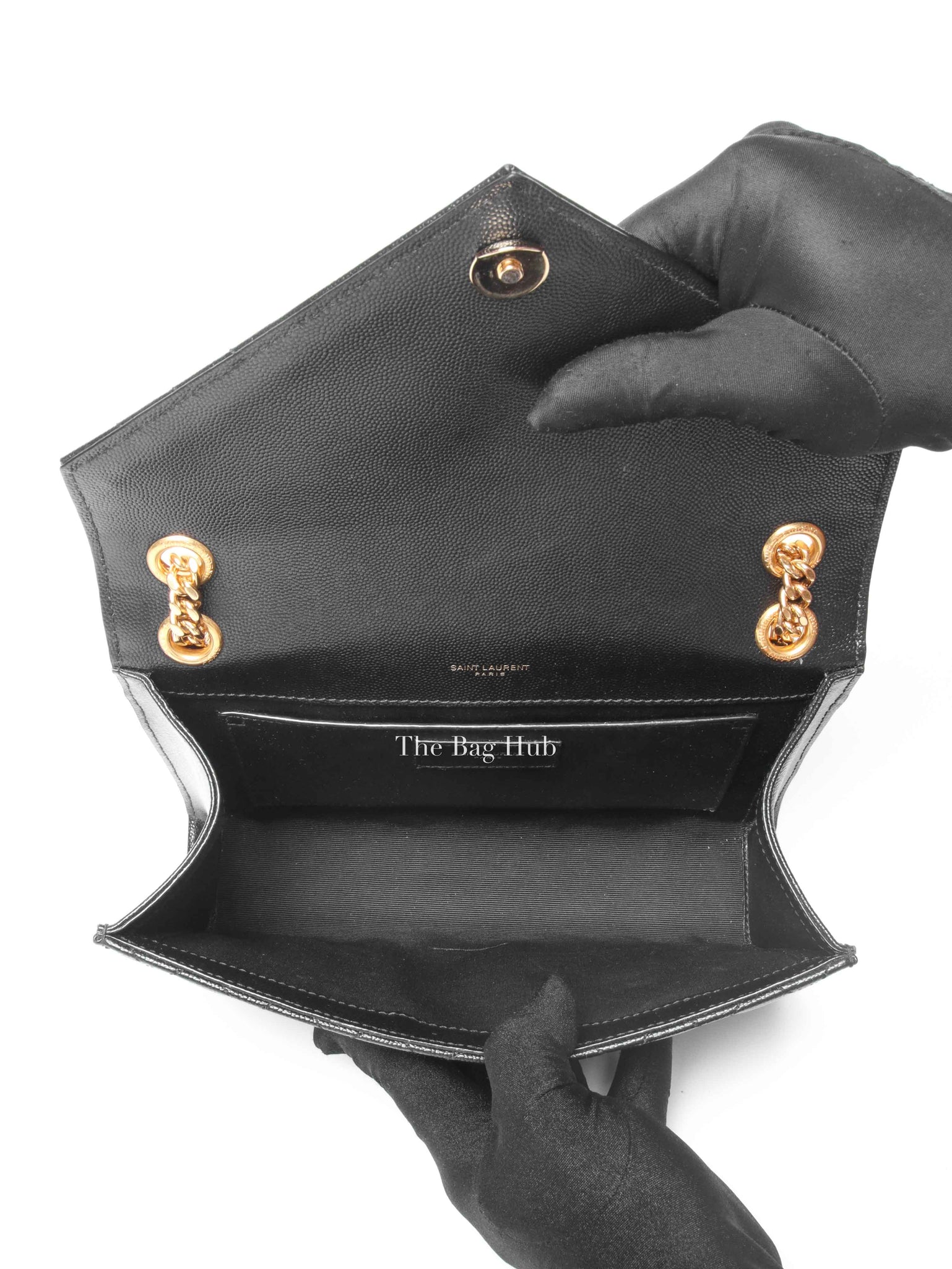 Saint Laurent Black Quilted Grain De Poudre Envelope Medium Chain Shoulder Bag