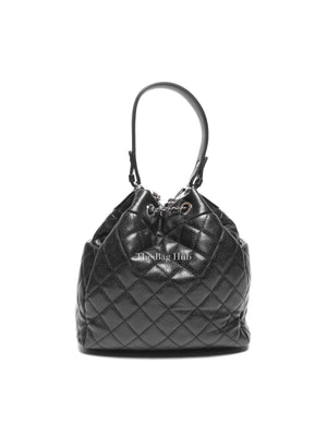 Chanel Black Caviar Quilted CC Drawstring Chain Small Bucket Bag SHW