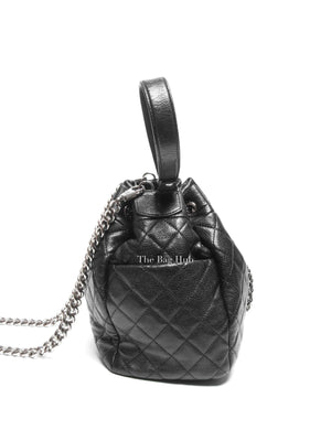 Chanel Black Caviar Quilted CC Drawstring Chain Small Bucket Bag SHW