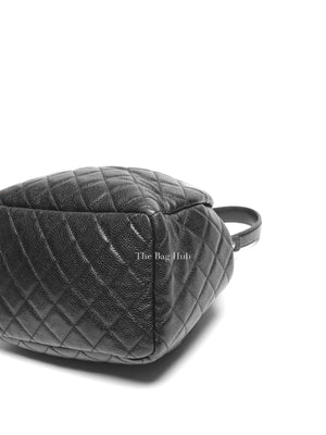 Chanel Black Caviar Quilted CC Drawstring Chain Small Bucket Bag SHW