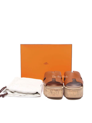 Hermes Gold Glaise Calfskin Cork Eze 30 Sandals Size 39
