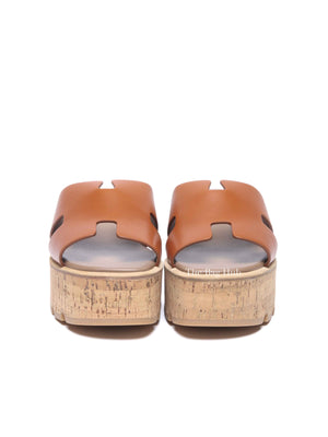 Hermes Gold Glaise Calfskin Cork Eze 30 Sandals Size 39