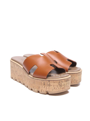 Hermes Gold Glaise Calfskin Cork Eze 30 Sandals Size 39
