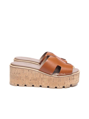 Hermes Gold Glaise Calfskin Cork Eze 30 Sandals Size 39