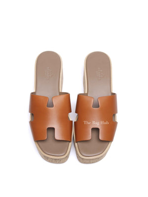 Hermes Gold Glaise Calfskin Cork Eze 30 Sandals Size 39