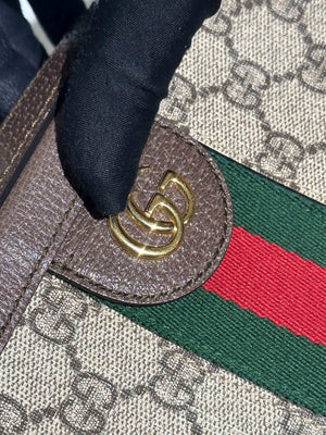 Gucci Brown GG Supreme Ophidia Top Handle Shoulder Bag