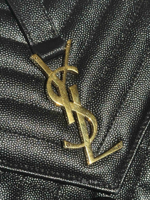 Saint Laurent Black Quilted Grain De Poudre Envelope Medium Chain Shoulder Bag