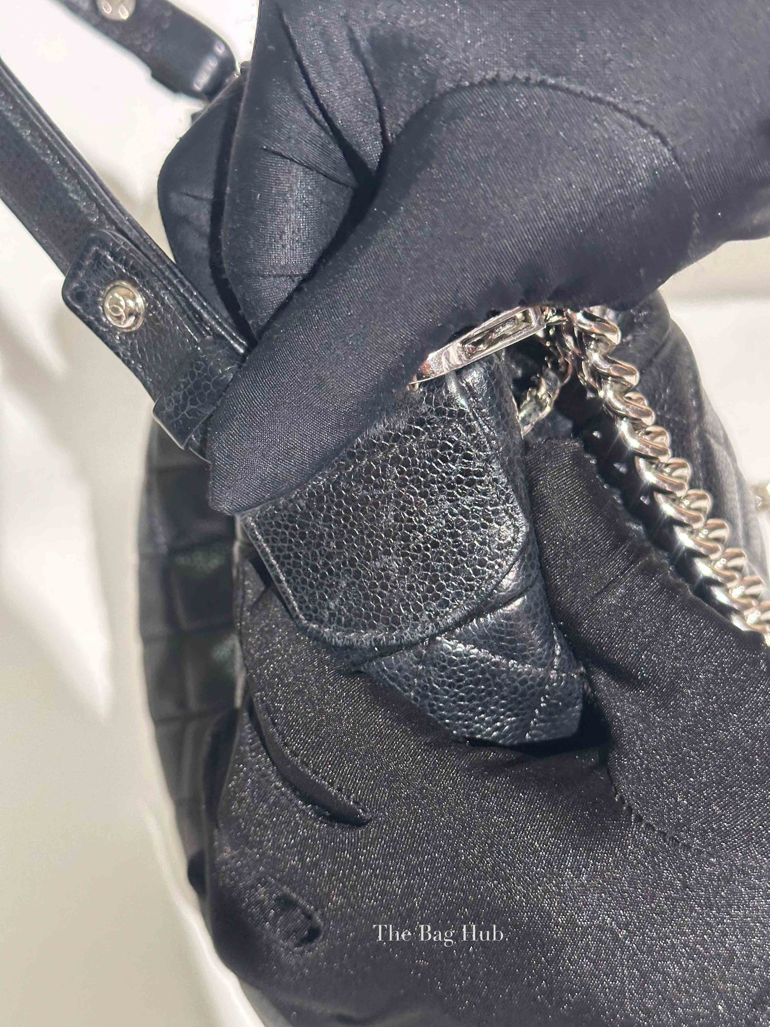 Chanel Black Caviar Quilted CC Drawstring Chain Small Bucket Bag SHW