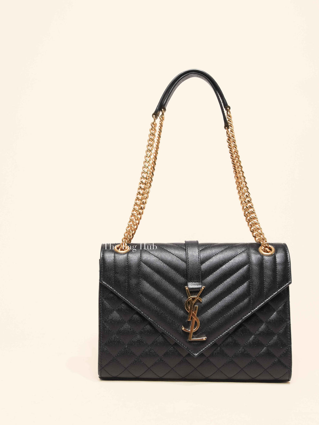 Saint Laurent Black Quilted Grain De Poudre Envelope Medium Chain Shoulder Bag